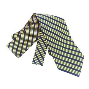 Brooks Brothers Makers Silk Tie Navy Green Yellow Stripe Classic Wide 4"